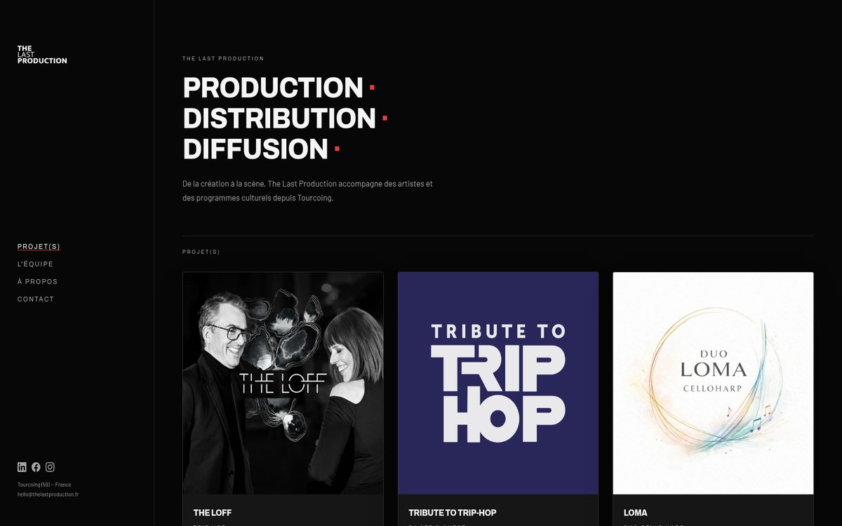 Page d'accueil du site The Last Production